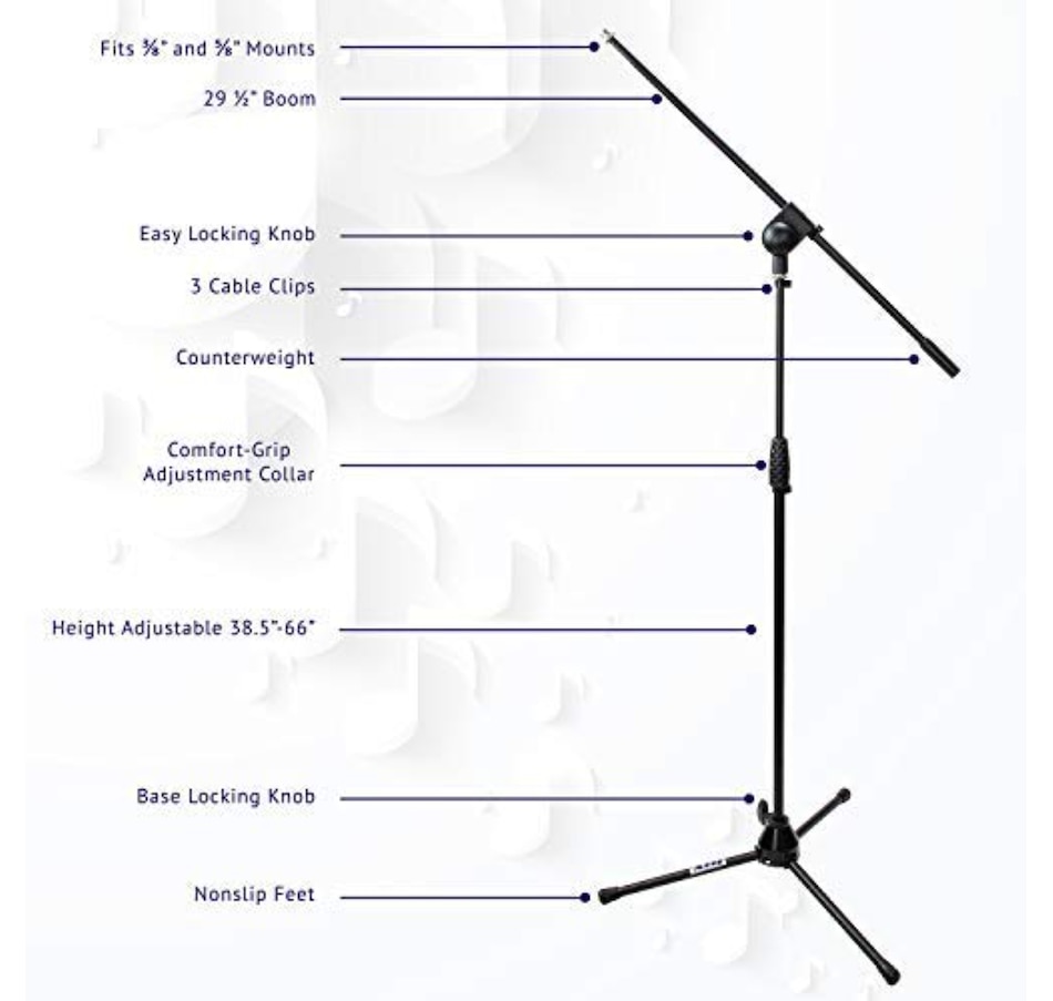 Image 891220_ALTMORE2.jpg, Product 891-220 / Price $74.99, LyxPro Microphone Stand, Durable Mic Stand with Adjustable Height 38.5"- 66" and 29.3" Boom Arm from LyxPro on TSC.ca's Toys & Hobbies department
