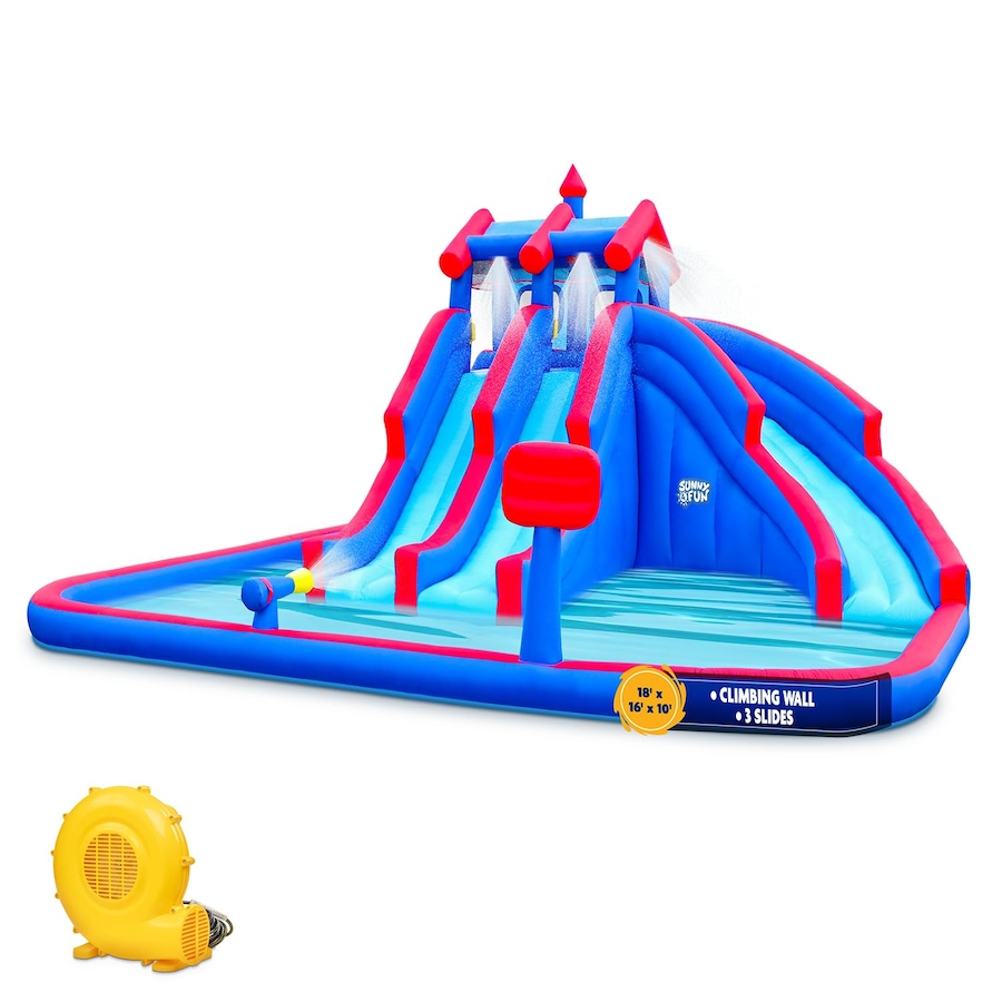 Image 891269.jpg, Product 891-269 / Price $1,499.99, Sunny & Fun Mega Sport Inflatable Water Slide Park W/Climbing Wall, Triple Slide & Pool - Red/Blue from Sunny & Fun on TSC.ca's Home & Garden department