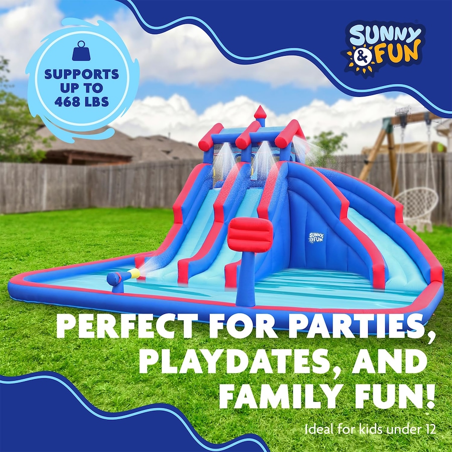 Image 891269_ALTMORE10.jpg, Product 891-269 / Price $1,499.99, Sunny & Fun Mega Sport Inflatable Water Slide Park W/Climbing Wall, Triple Slide & Pool - Red/Blue from Sunny & Fun on TSC.ca's Home & Garden department
