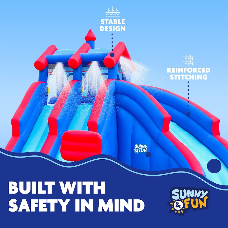 Image 891269_ALTMORE11.jpg, Product 891-269 / Price $1,499.99, Sunny & Fun Mega Sport Inflatable Water Slide Park W/Climbing Wall, Triple Slide & Pool - Red/Blue from Sunny & Fun on TSC.ca's Home & Garden department