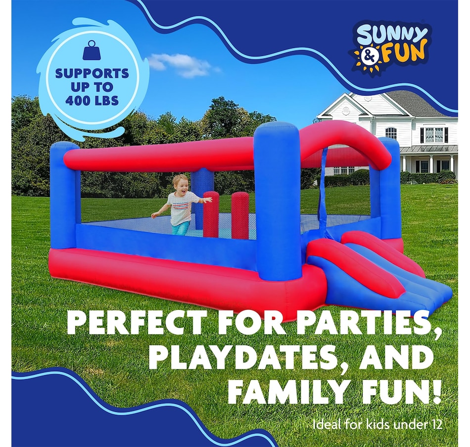 Image 891277_ALTMORE10.jpg, Product 891-277 / Price $635.00, Sunny & Fun Giant Inflatable Bounce House with Built-In Posts, Air Pump & Carrying Case - Red/Blue from Sunny & Fun on TSC.ca's Home & Garden department