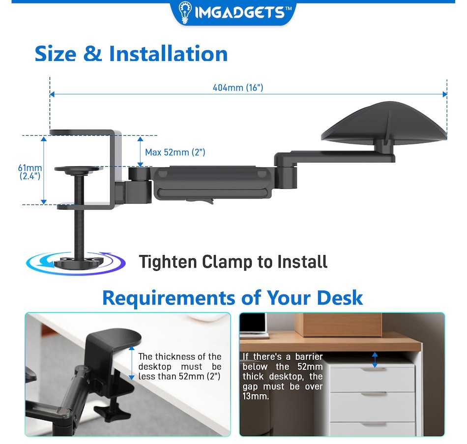 Image 891286_ALTMORE5.jpg, Product 891-286 / Price $49.99, Adjustable Clamp-On Rotating Armrest with 360-Degree Rotation | Perfect for Work and Gaming | Ergonomic Support | Easy Installation |12 kg (26.5 lbs) Weight Capacity from IMGadgets on TSC.ca's Home & Garden department