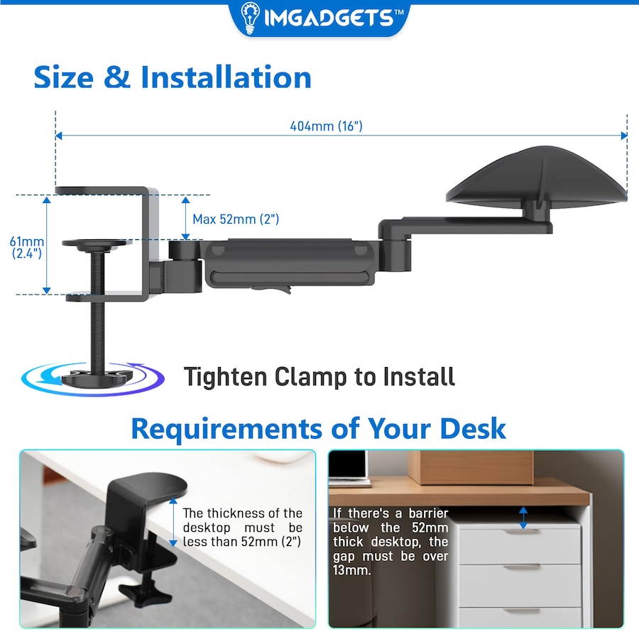 Image 891286_ALTMORE5.jpg, Product 891-286 / Price $49.99, Adjustable Clamp-On Rotating Armrest with 360-Degree Rotation | Perfect for Work and Gaming | Ergonomic Support | Easy Installation |12 kg (26.5 lbs) Weight Capacity from IMGadgets on TSC.ca's Home & Garden department