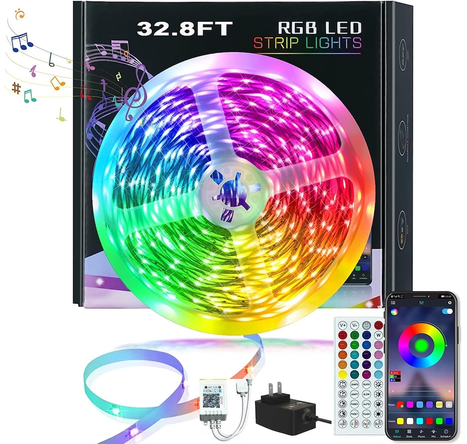 Image 893222.jpg, Product 893-222 / Price $26.99, RGB LED Strip Lights – 10m with Remote and App Control, Multi-Color, Dimmable, Music & Mic Modes, and Flexible Installation for Bedrooms, Kitchens, and Bathrooms from Tradeopia on TSC.ca's Home & Garden department