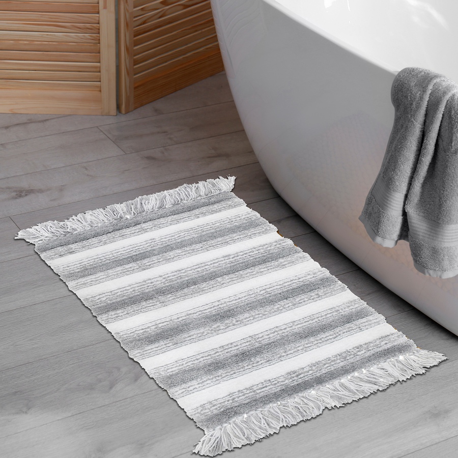 Image 893612_ALTMORE1.jpg, Product 893-612 / Price $34.97, Microfibre Striped Bath Mat With Fringe 20" x 32" from Maison Concepts on TSC.ca's Home & Garden department