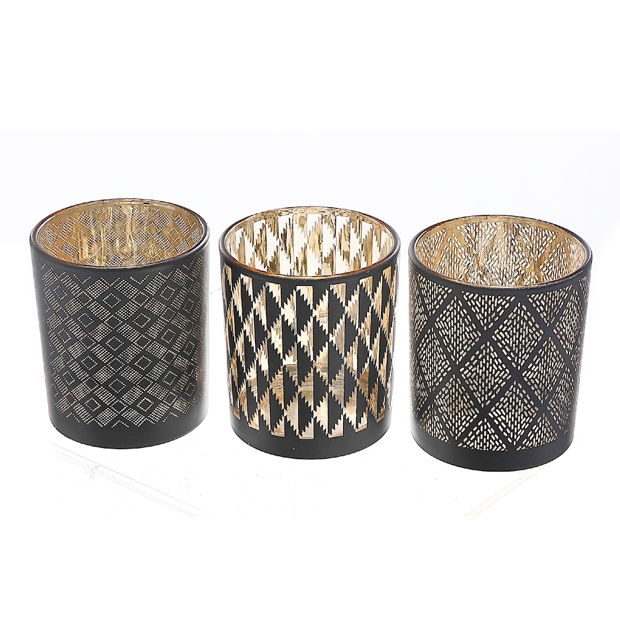 Image 893865.jpg, Product 893-865 / Price $34.97, Glass Tealight Holder Black Pattern  - Set of 3 from Maison Concepts on TSC.ca's Home & Garden department