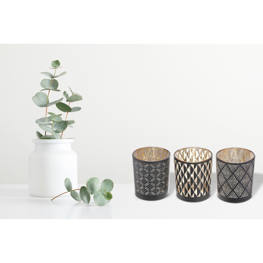Image 893865_ALTMORE1.jpg, Product 893-865 / Price $34.97, Glass Tealight Holder Black Pattern  - Set of 3 from Maison Concepts on TSC.ca's Home & Garden department