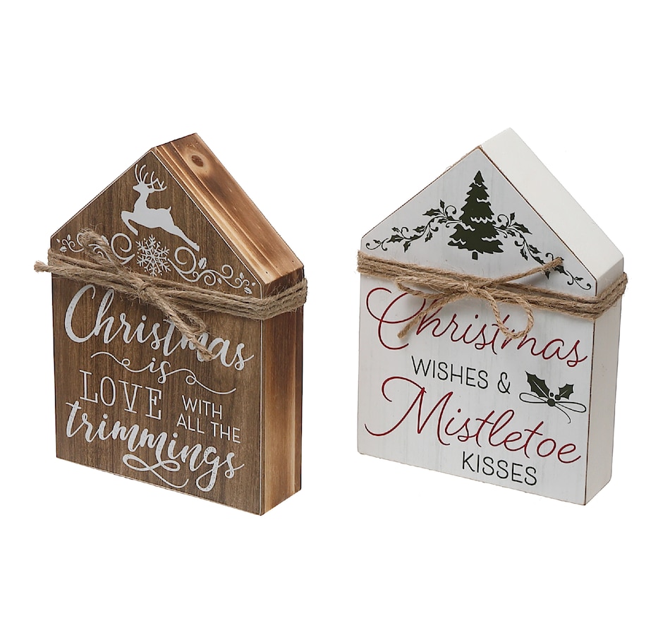 Image 893897.jpg, Product 893-897 / Price $32.00, Christmas House Shaped Wood Block With Ribbon  - Set of 2 from Maison Concepts on TSC.ca's Home & Garden department