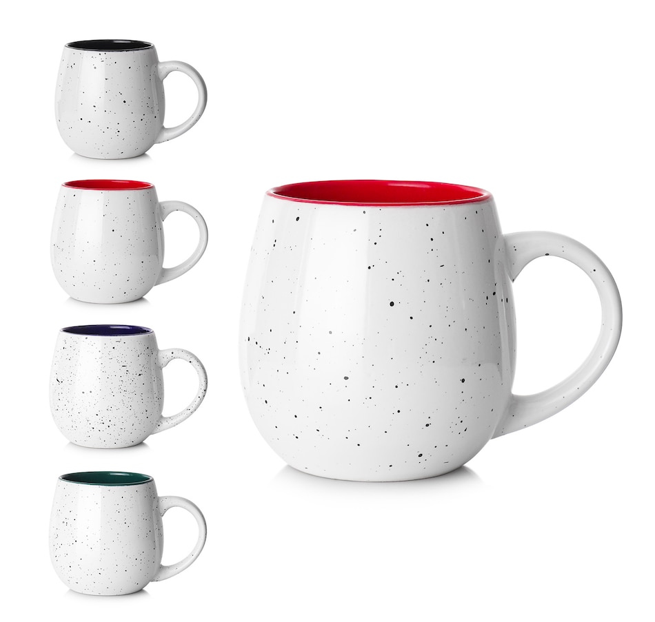 LIFVER 20 oz Coffee Mugs Set of 4, Speckled Big White Mugs with