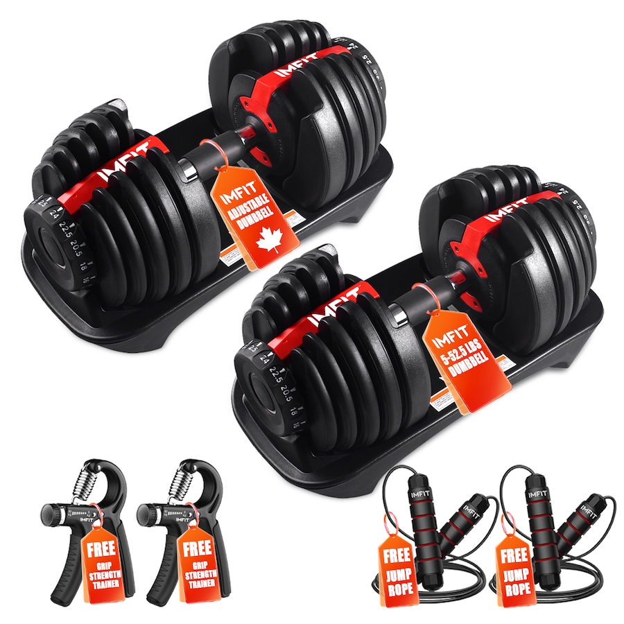 Image 899043.jpg, Product 899-043 / Price $249.99, IMFit 5–52.5 lb Adjustable Dumbbell Set with 2 Hand Grips & 2 Jump Ropes from IMGadgets on TSC.ca's Health & Fitness department