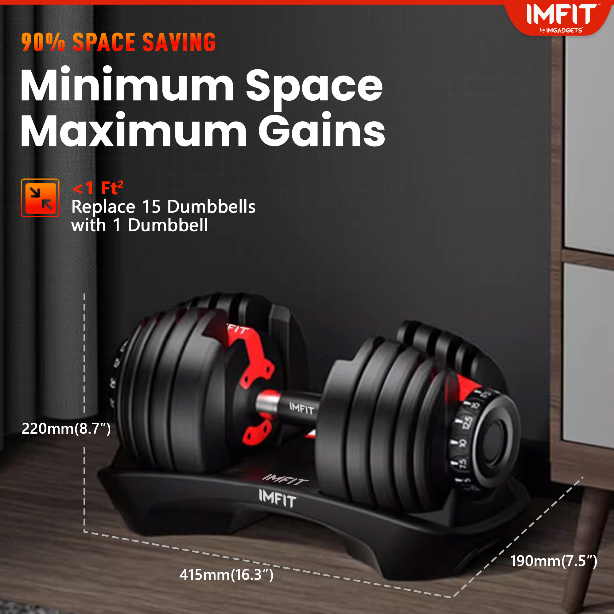 IMFit 5–52.5 lb Adjustable Dumbbell Set with 2 Hand Grips & 2 Jump