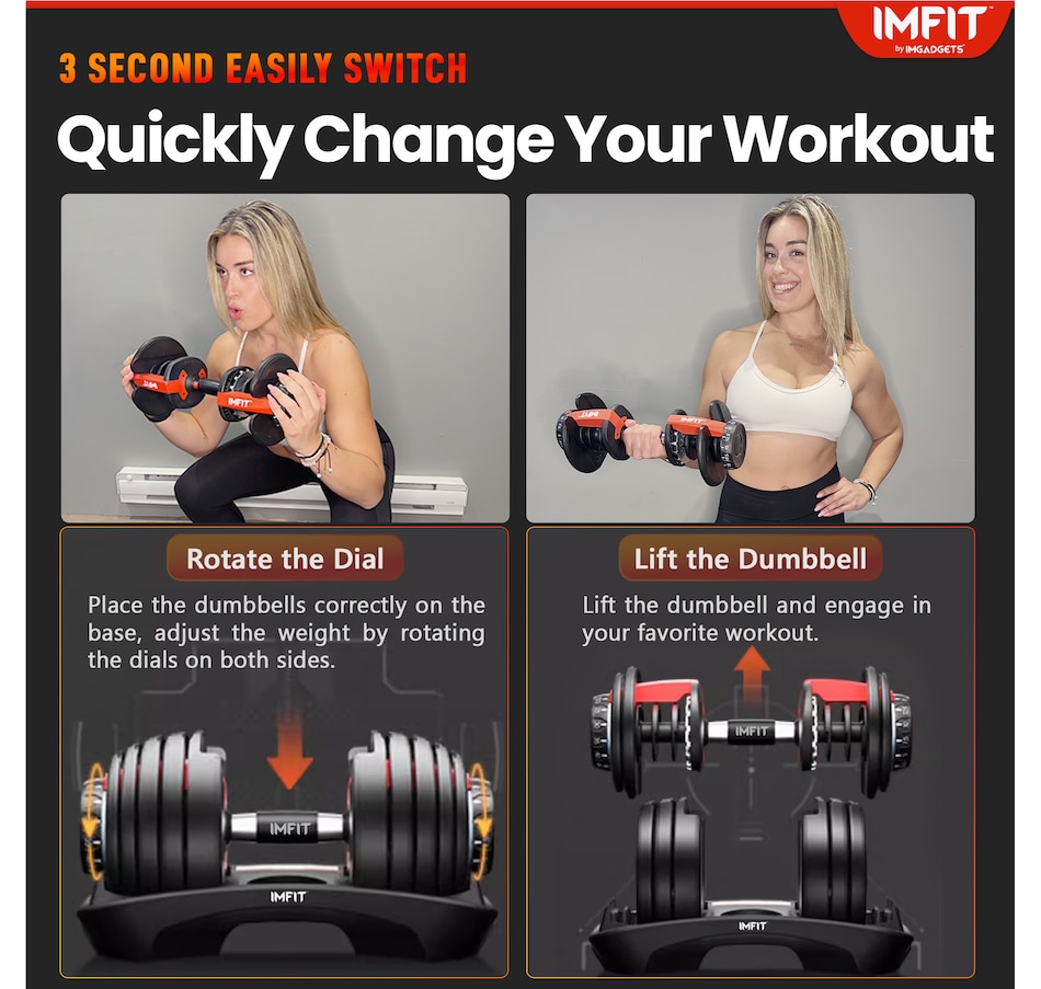 Image 899043_ALTMORE8.jpg, Product 899-043 / Price $269.99, IMFit 5lb-52.5lb Adjustable Dumbbell with Free Hand Grip Strengthener (Quantity: 2 Dumbbells) from IMGadgets on TSC.ca's Health & Fitness department
