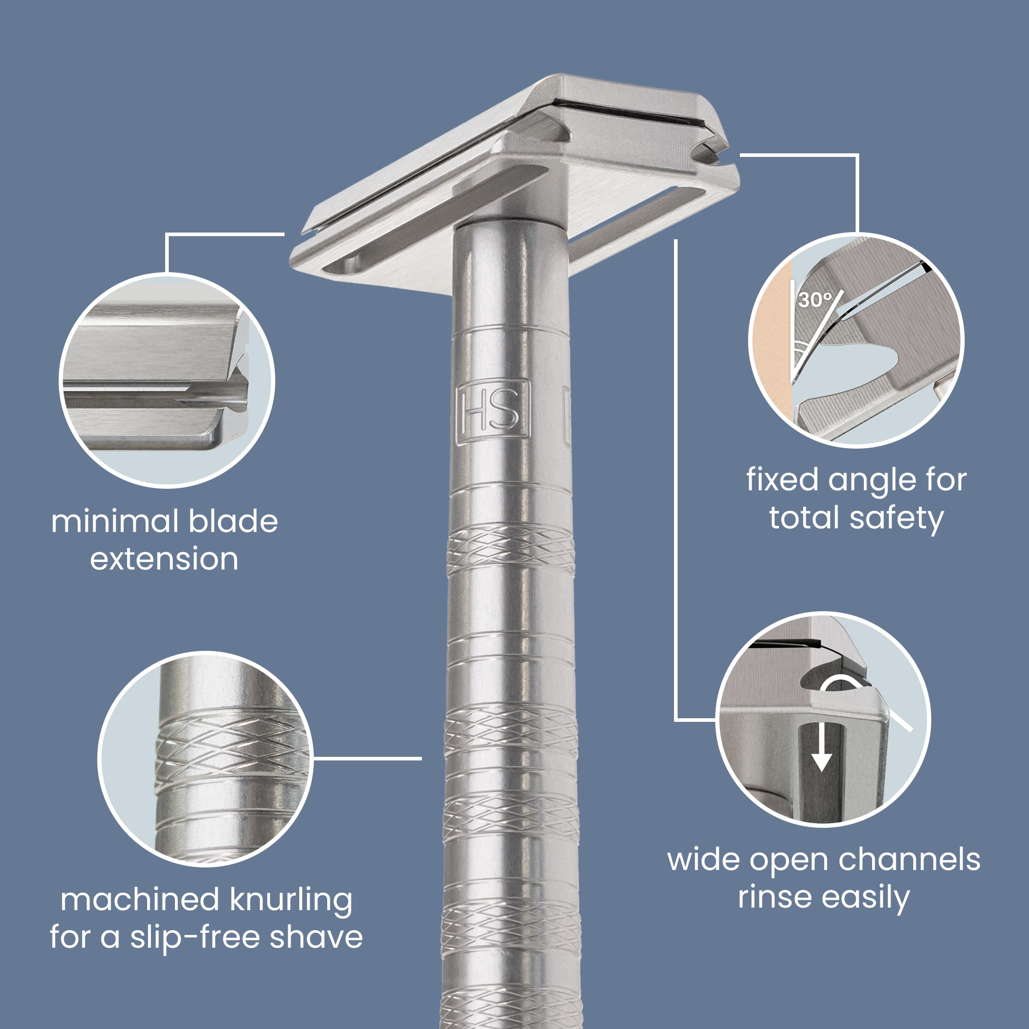 Henson Shaving AL13 Safety Razor in Aircraft Aluminum + Stand + 100 Blades.  Wet Shaver