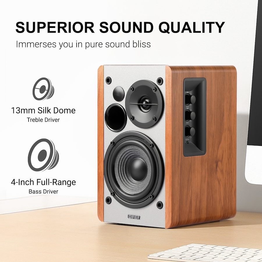 Image 899232_ALTMORE1.jpg, Product 899-232 / Price $249.99, Edifier R1280T Powered Bookshelf Speakers with WiiM Mini Wi-Fi Audio Streamer from Edifier on TSC.ca's Electronics department