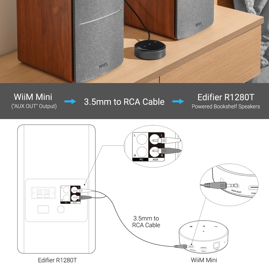 Image 899232_ALTMORE6.jpg, Product 899-232 / Price $249.99, Edifier R1280T Powered Bookshelf Speakers with WiiM Mini Wi-Fi Audio Streamer from Edifier on TSC.ca's Electronics department