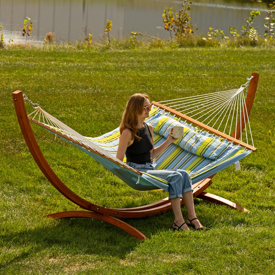 Image 899461_ALTMORE22.jpg, Product 899-461 / Price $470.85 - $540.35, Curved 2-Person Larch Wood Hammock Arc Stand from Sunnydaze Décor on TSC.ca's Home & Garden department