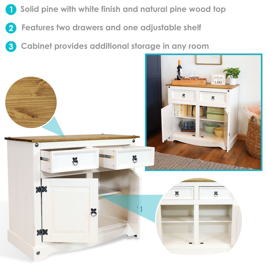 Image 899521_ALTMORE25.jpg, Product 899-521 / Price $377.15, Solid Pine Sideboard with 2 Drawers and 2 Doors from Sunnydaze Décor on TSC.ca's Home & Garden department