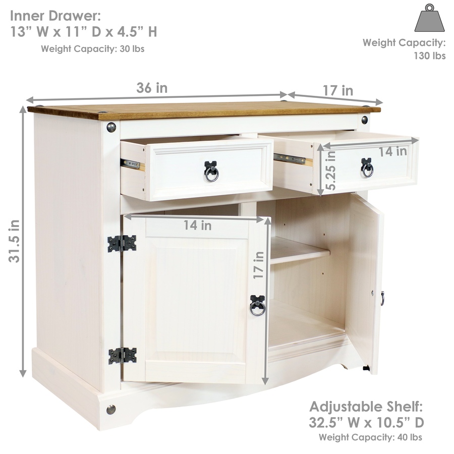 Image 899521_ALTMORE27.jpg, Product 899-521 / Price $377.15, Solid Pine Sideboard with 2 Drawers and 2 Doors from Sunnydaze Décor on TSC.ca's Home & Garden department