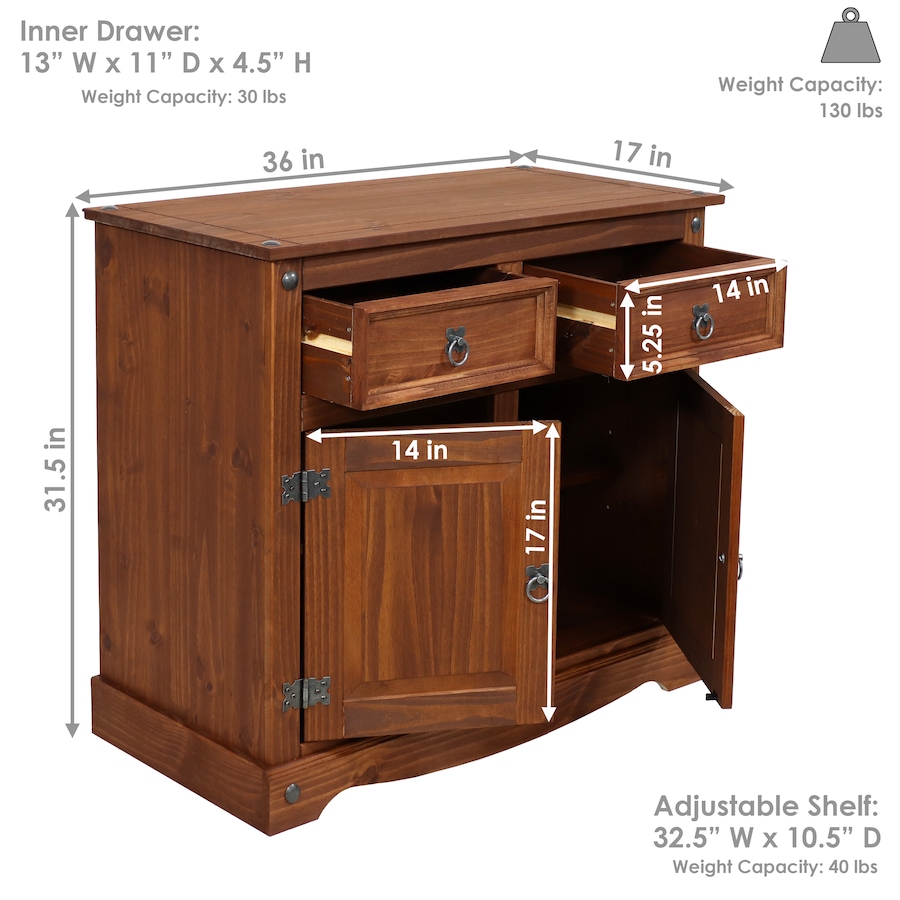 Image 899521_ALTMORE3.jpg, Product 899-521 / Price $377.15, Solid Pine Sideboard with 2 Drawers and 2 Doors from Sunnydaze Décor on TSC.ca's Home & Garden department