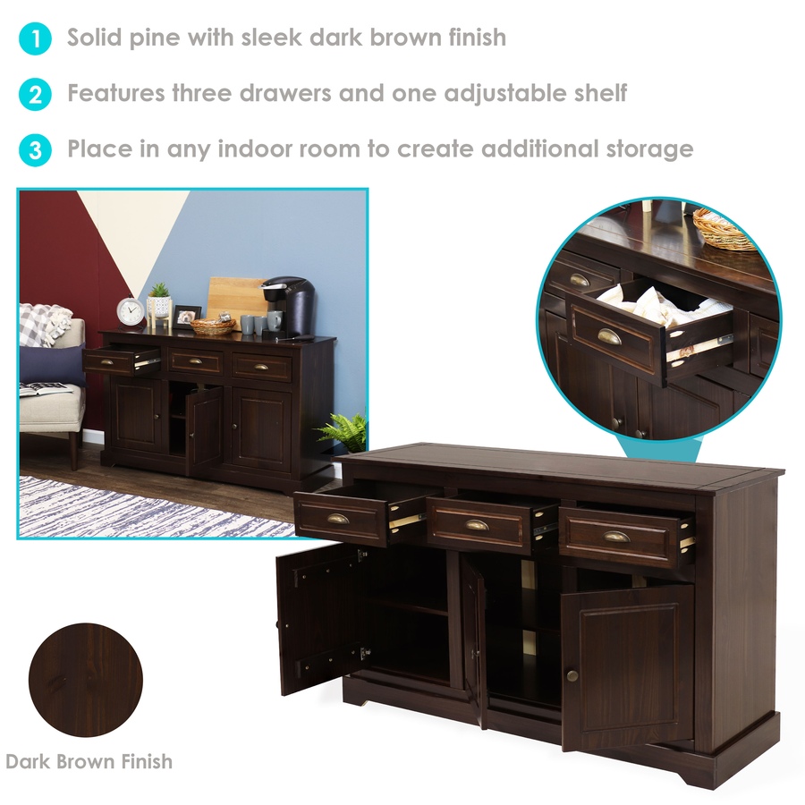 Image 899522_ALTMORE2.jpg, Product 899-522 / Price $436.25, Solid Pine Sideboard with 3 Drawers and 3 Doors from Sunnydaze Décor on TSC.ca's Home & Garden department