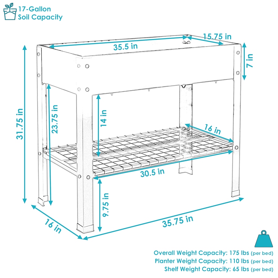 Image 899569_ALTMORE3.jpg, Product 899-569 / Price $276.45, Raised Steel Garden Bed with Mesh Shelf from Sunnydaze Décor on TSC.ca's Home & Garden department