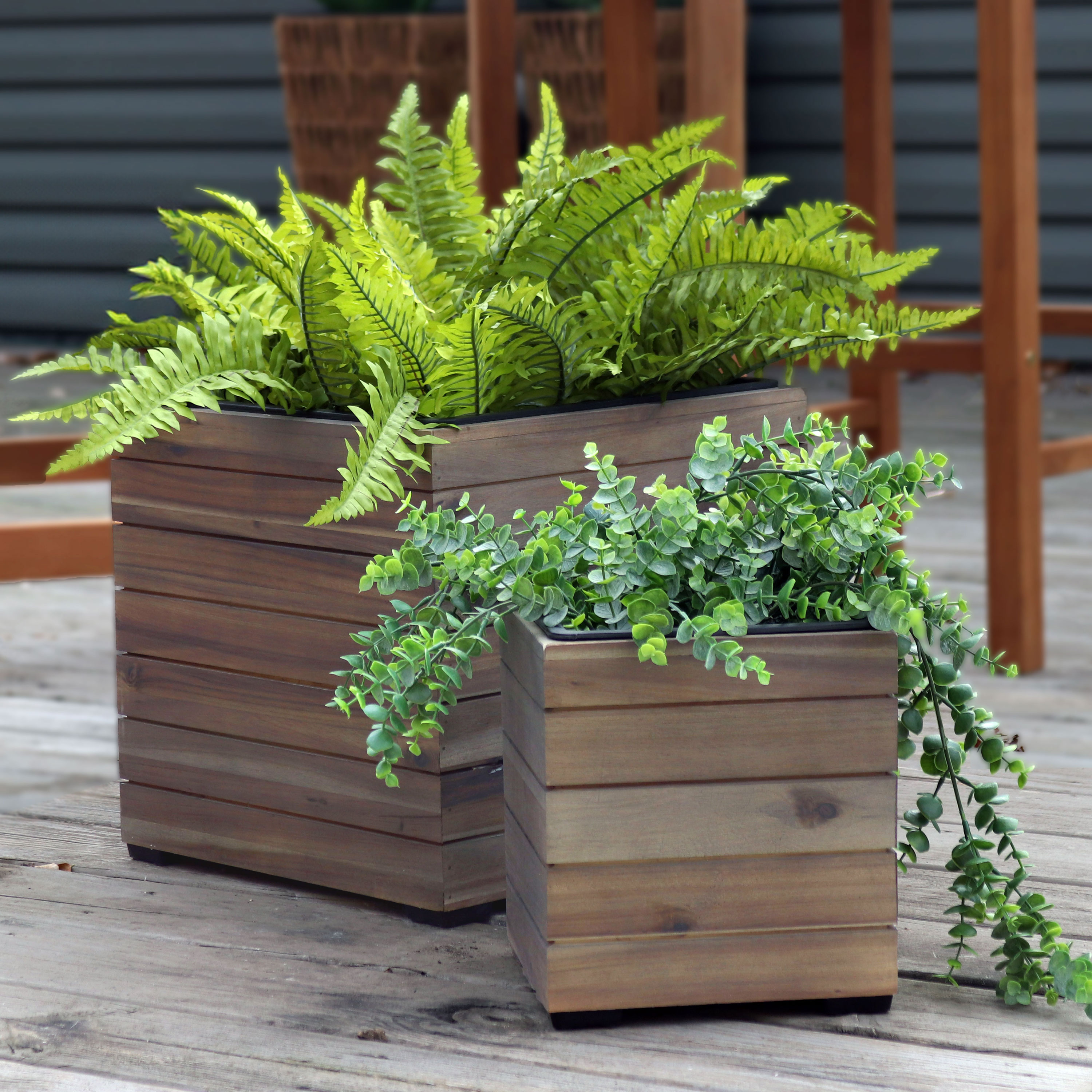2-Piece Acacia Square Planter Boxes with Liners - TSC.ca