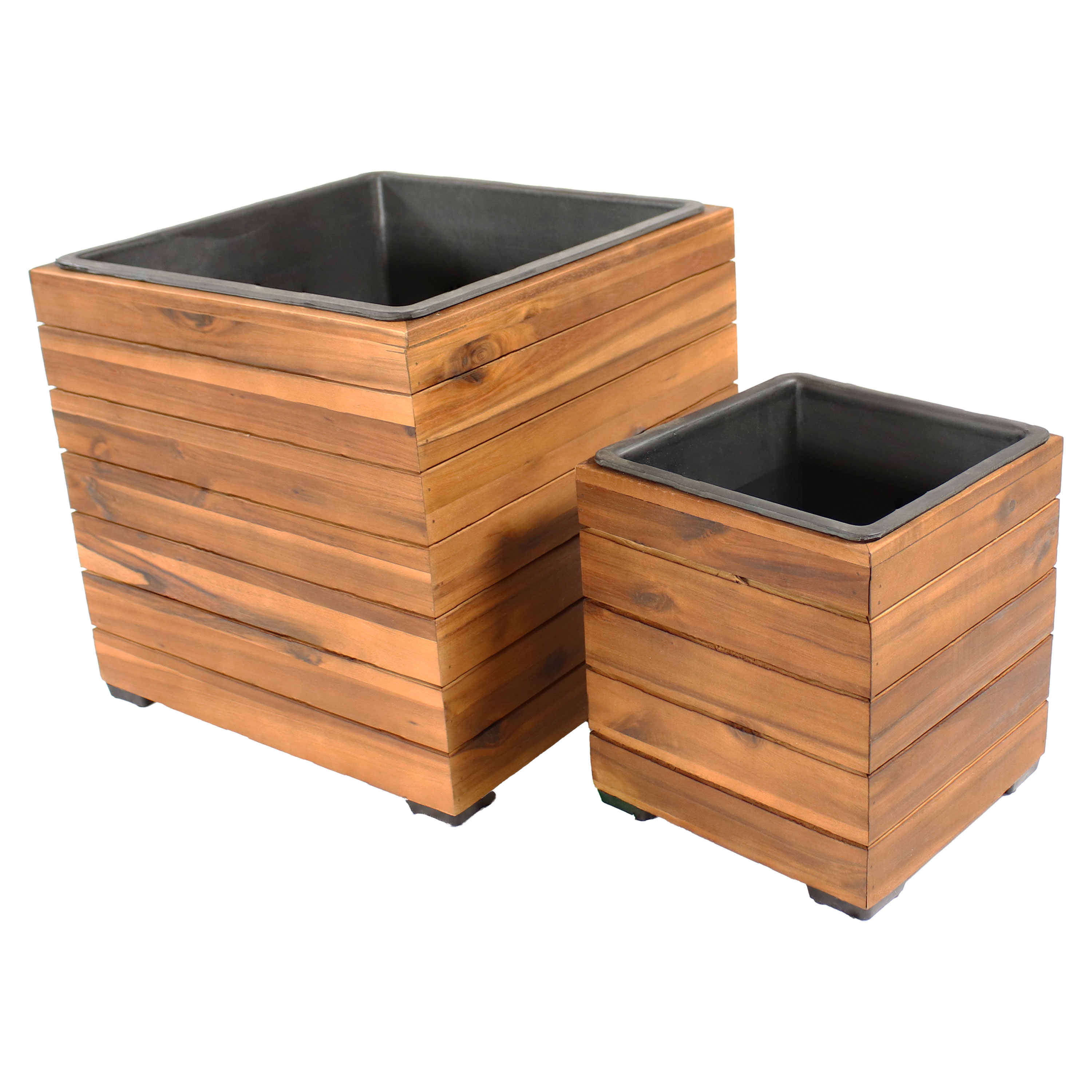 2-Piece Acacia Square Planter Boxes with Liners