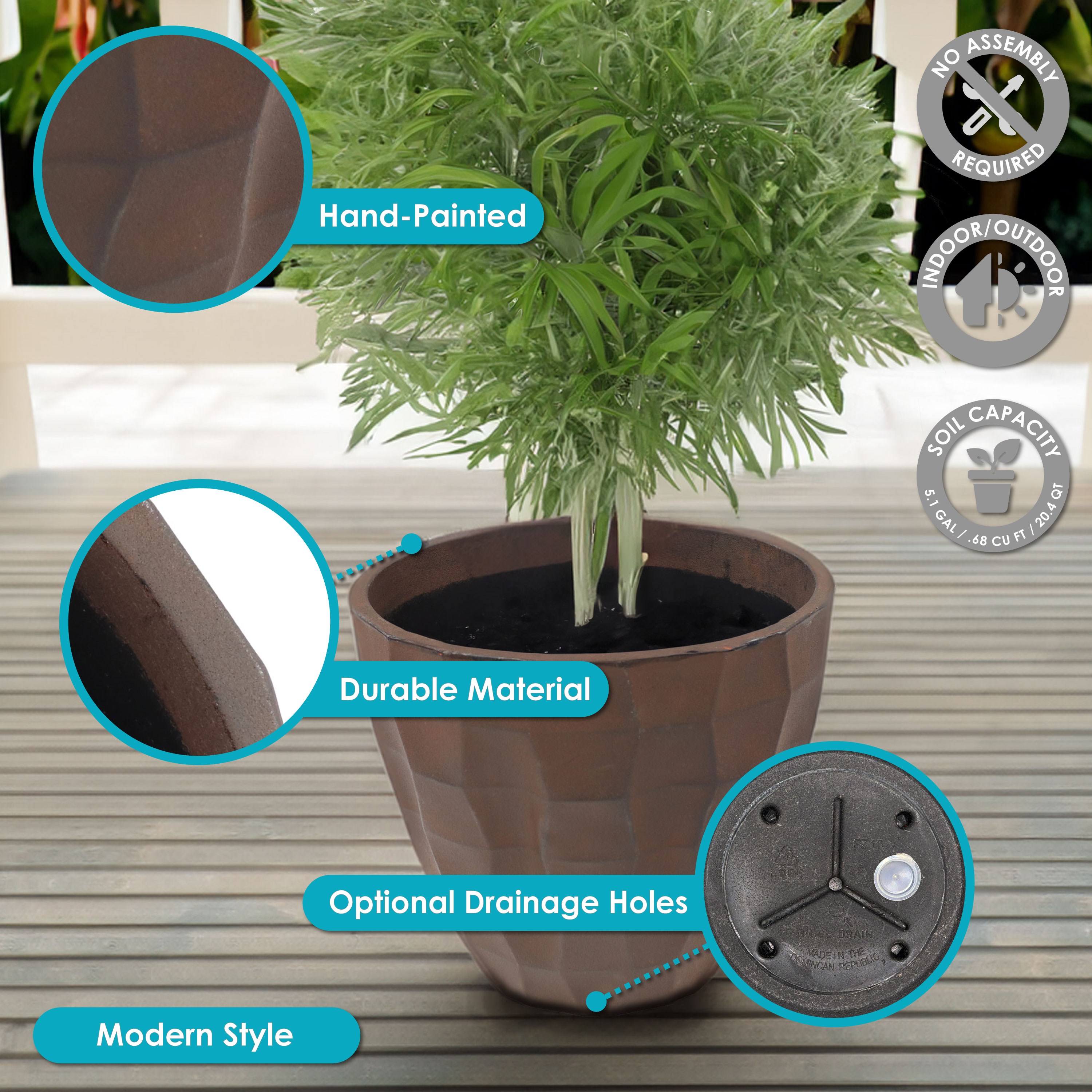 Pebbled Polyresin Indoor/Outdoor Planter - Dark Brown - 16