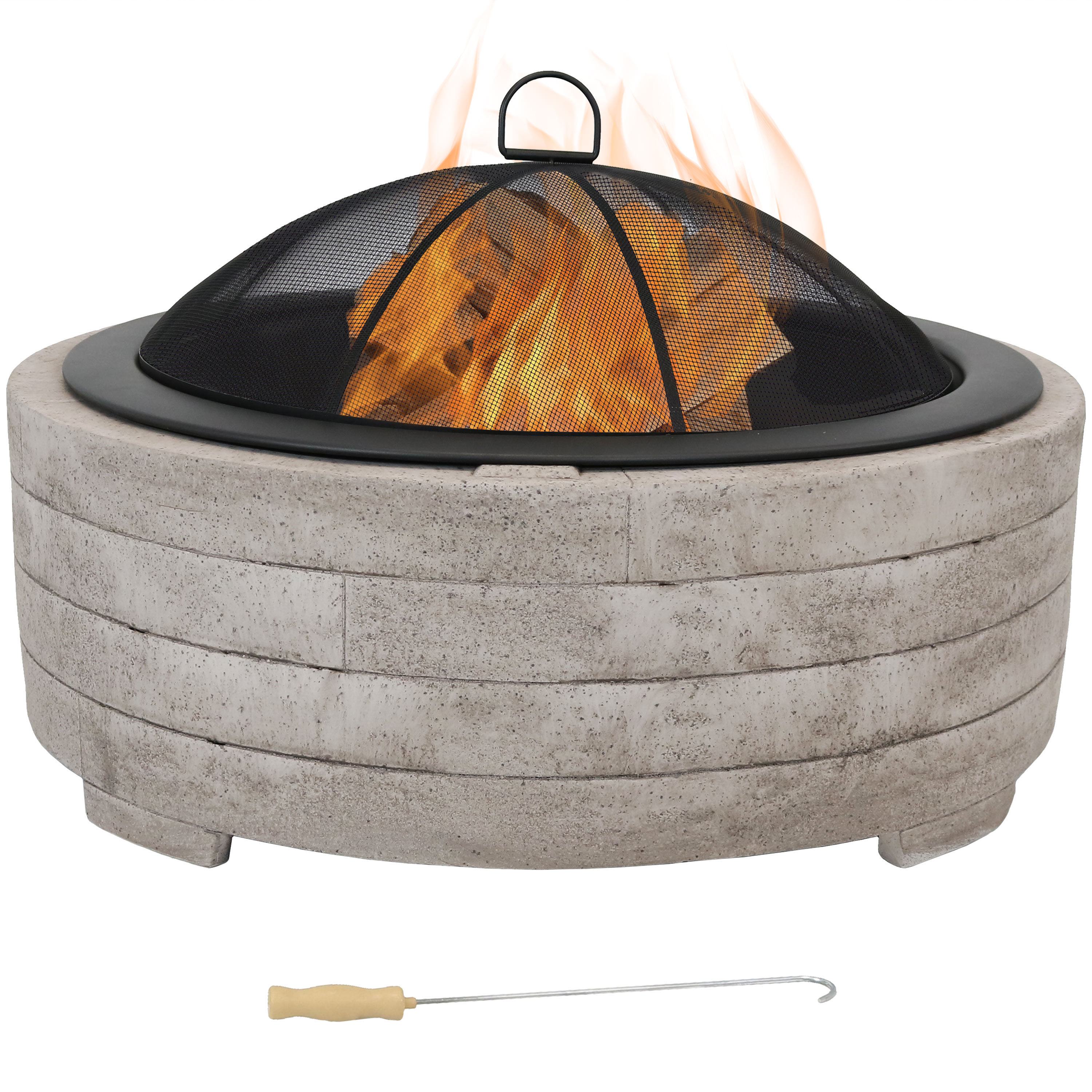 Faux Stone Wood-Burning Fire Pit with Spark Screen - 35-Inch