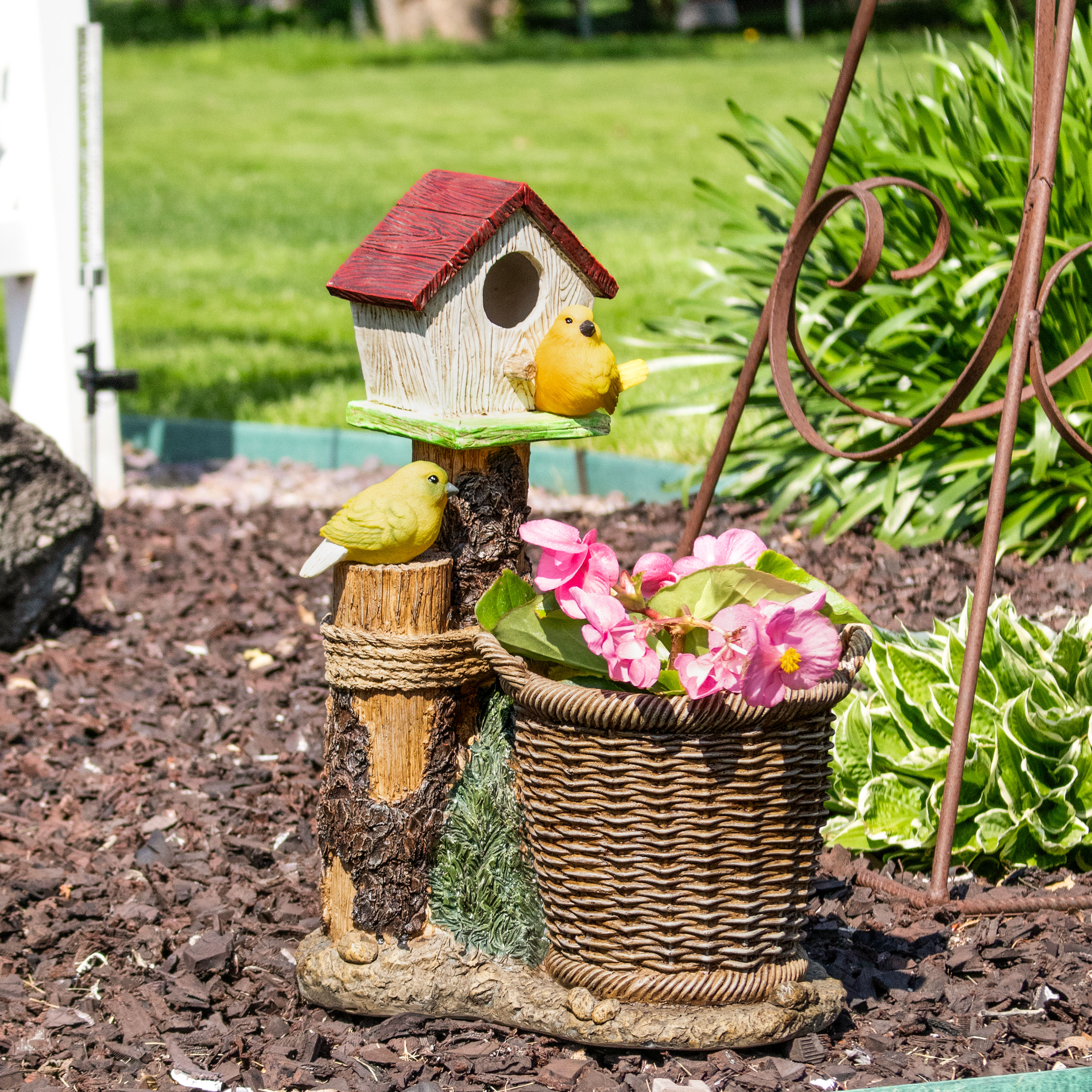 Solar LED Polyresin Planter and Bird House - TSC.ca