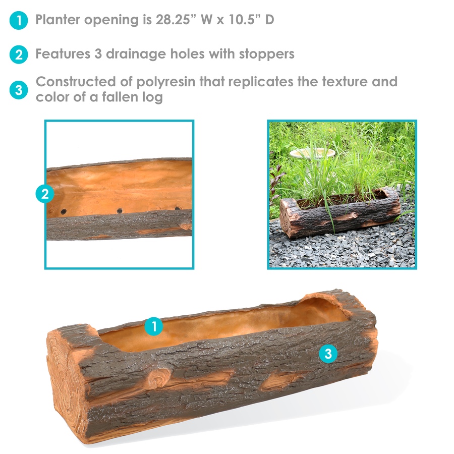 Image 899845_ALTMORE2.jpg, Product 899-845 / Price $254.15, Outdoor Rustic Polyresin Log Flower Pot Planter Container - 35-Inch from Sunnydaze Décor on TSC.ca's Home & Garden department