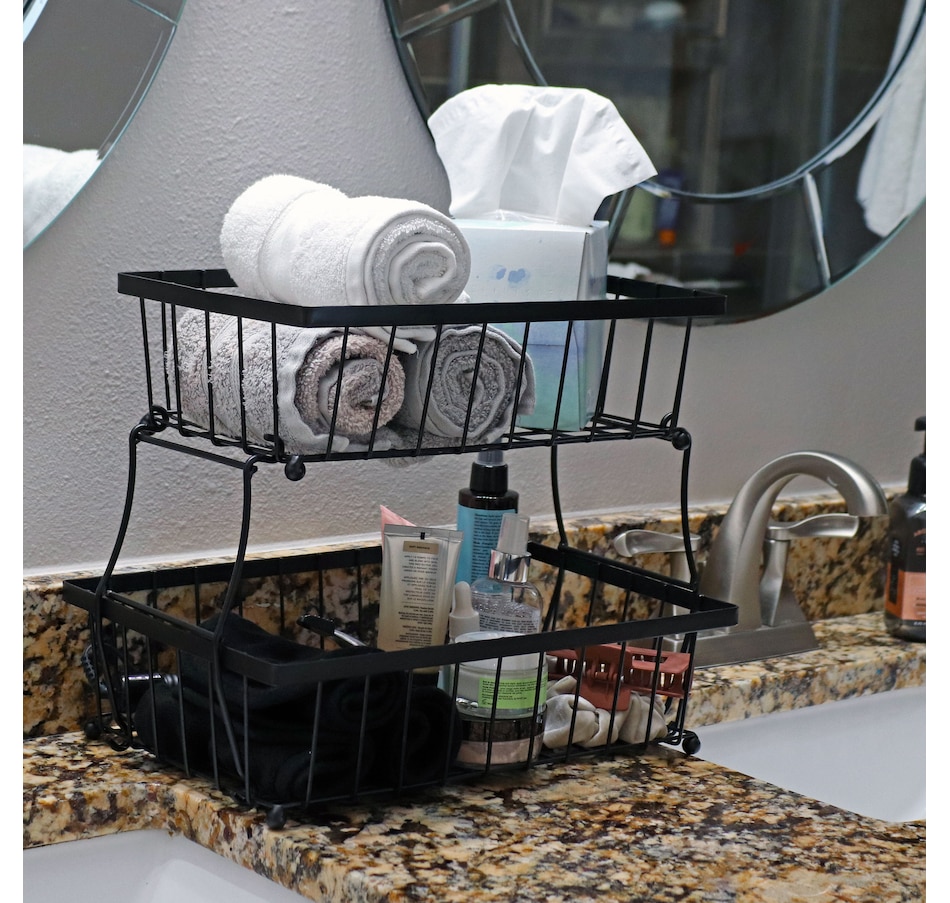 Image 899900_ALTMORE18.jpg, Product 899-900 / Price $61.05, 2-Tier Collapsible Storage Basket with Nonslip Feet - Black from Sunnydaze Décor on TSC.ca's Home & Garden department