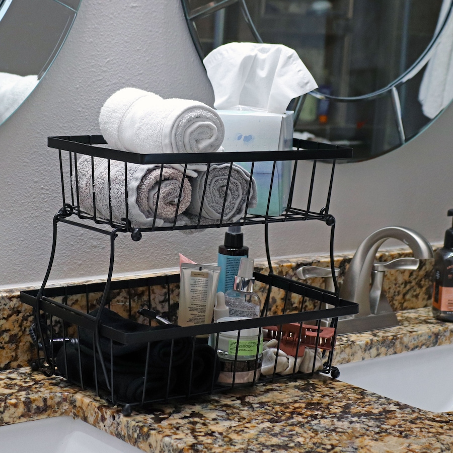 Image 899900_ALTMORE18.jpg, Product 899-900 / Price $61.05, 2-Tier Collapsible Storage Basket with Nonslip Feet - Black from Sunnydaze Décor on TSC.ca's Home & Garden department