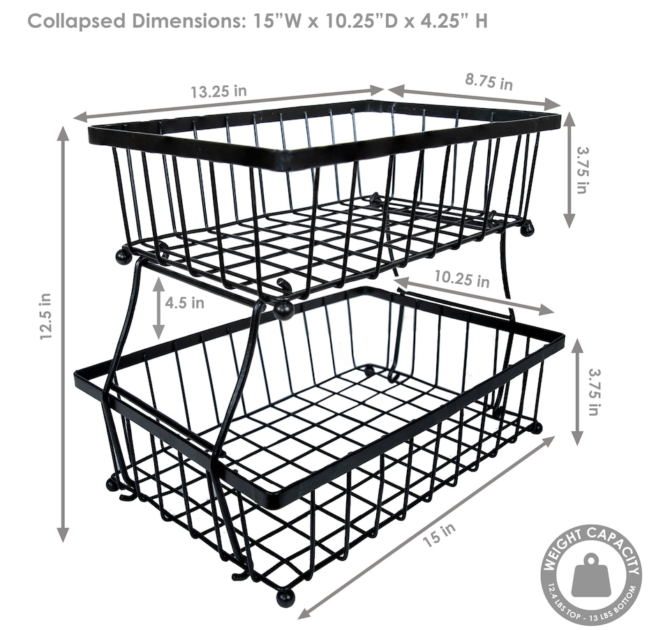 Image 899900_ALTMORE19.jpg, Product 899-900 / Price $61.05, 2-Tier Collapsible Storage Basket with Nonslip Feet - Black from Sunnydaze Décor on TSC.ca's Home & Garden department