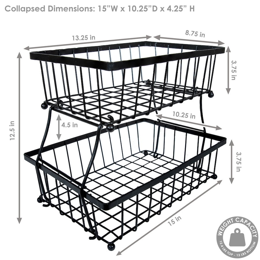 Image 899900_ALTMORE19.jpg, Product 899-900 / Price $61.05, 2-Tier Collapsible Storage Basket with Nonslip Feet - Black from Sunnydaze Décor on TSC.ca's Home & Garden department