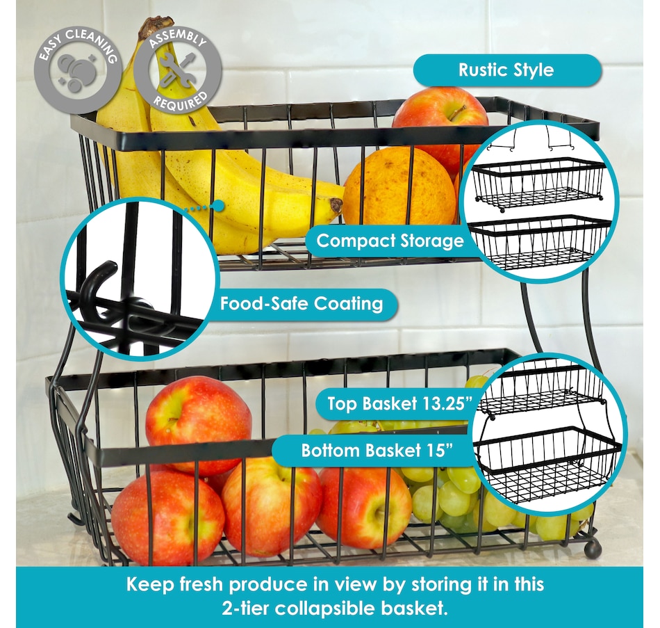 Image 899900_ALTMORE2.jpg, Product 899-900 / Price $61.05, 2-Tier Collapsible Storage Basket with Nonslip Feet - Black from Sunnydaze Décor on TSC.ca's Home & Garden department