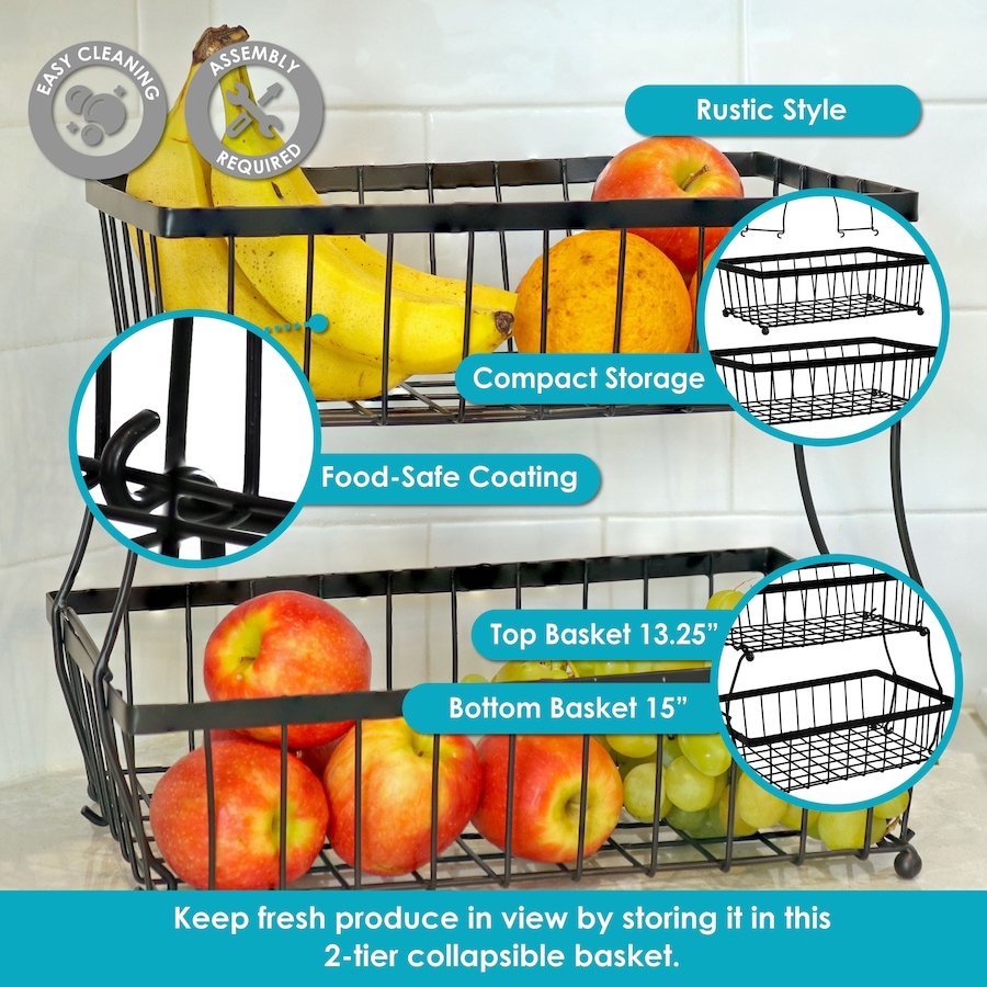 Image 899900_ALTMORE2.jpg, Product 899-900 / Price $61.05, 2-Tier Collapsible Storage Basket with Nonslip Feet - Black from Sunnydaze Décor on TSC.ca's Home & Garden department