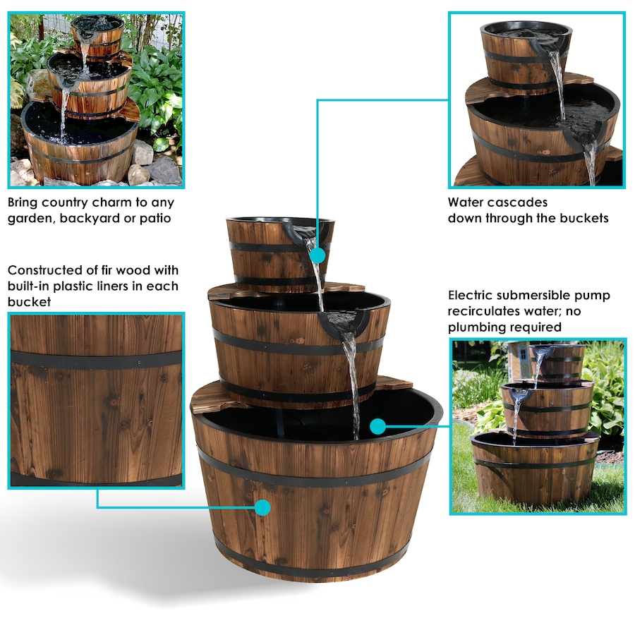 Image 899953_ALTMORE2.jpg, Product 899-953 / Price $498.65, Three-Tier Stacked Wooden Barrel Fountain from Sunnydaze DĂŠcor on TSC.ca's Home & Garden department