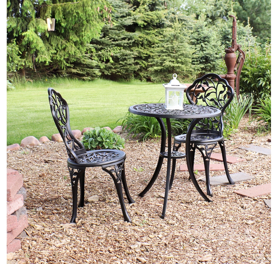 Image 899985_ALTMORE1.jpg, Product 899-985 / Price $395.85, 3-Piece Cast Aluminum Patio Bistro Set - Black from Sunnydaze Décor on TSC.ca's Home & Garden department