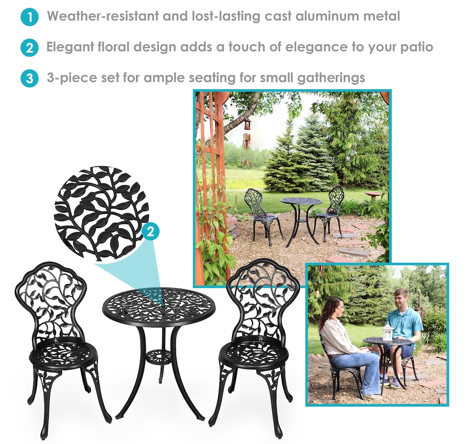 Image 899985_ALTMORE2.jpg, Product 899-985 / Price $395.85, 3-Piece Cast Aluminum Patio Bistro Set - Black from Sunnydaze Décor on TSC.ca's Home & Garden department