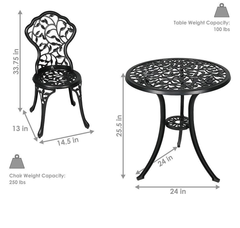 Image 899985_ALTMORE3.jpg, Product 899-985 / Price $395.85, 3-Piece Cast Aluminum Patio Bistro Set - Black from Sunnydaze Décor on TSC.ca's Home & Garden department