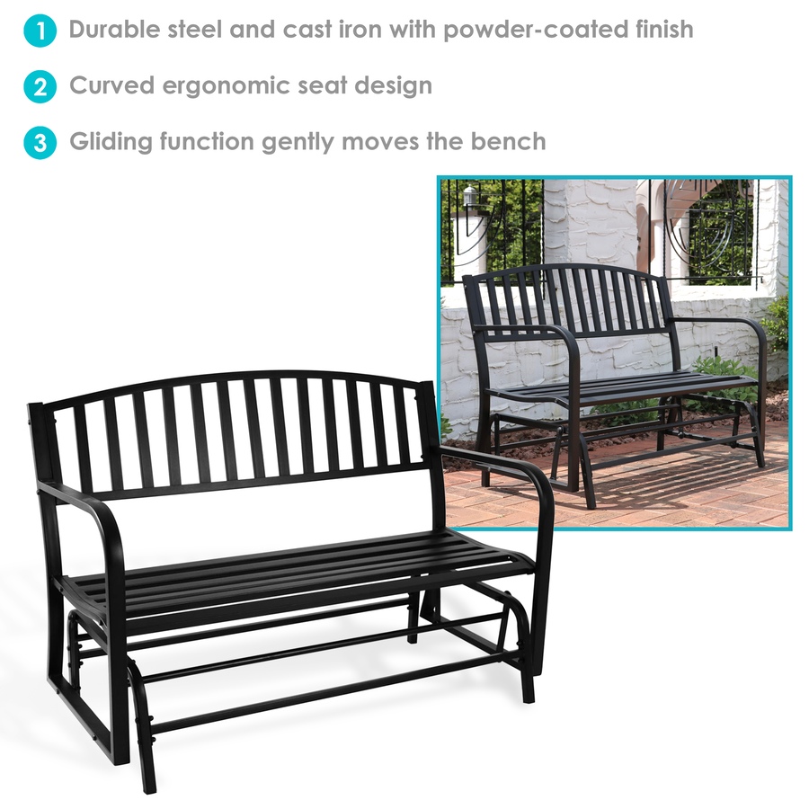 Image 899999_ALTMORE2.jpg, Product 899-999 / Price $381.95, Black Steel Patio Glider Bench - 50-Inch from Sunnydaze Décor on TSC.ca's Home & Garden department