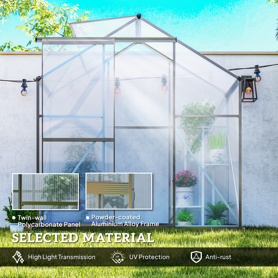 Image 904406_ALTMORE3.jpg, Product 904-406 / Price $199.99, Outsunny 6' x 2.5' Polycarbonate Greenhouse Aluminium Walk-in Green House from Outsunny on TSC.ca's Home & Garden department