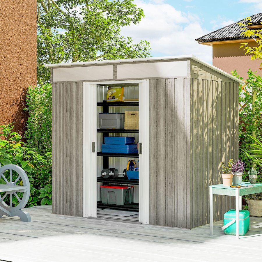 Image 904407_ALTMORE1.jpg, Product 904-407 / Price $326.99, Outsunny 6.5'x4' Lockable Outdoor Storage Shed w/ Foundation Sliding Doors from Outsunny on TSC.ca's Home & Garden department