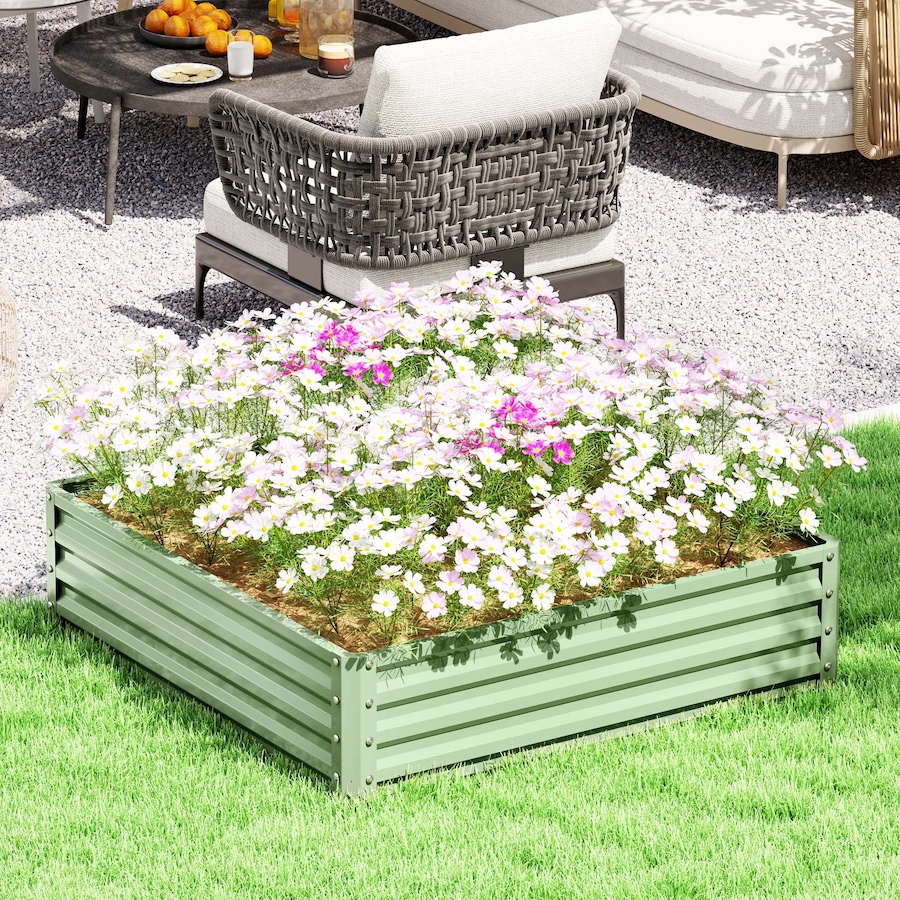 Image 904409_ALTMORE1.jpg, Product 904-409 / Price $61.99, Outsunny 4' x 4' x 1' Raised Garden Bed Galvanized Planter Box Light Green from Outsunny on TSC.ca's Home & Garden department
