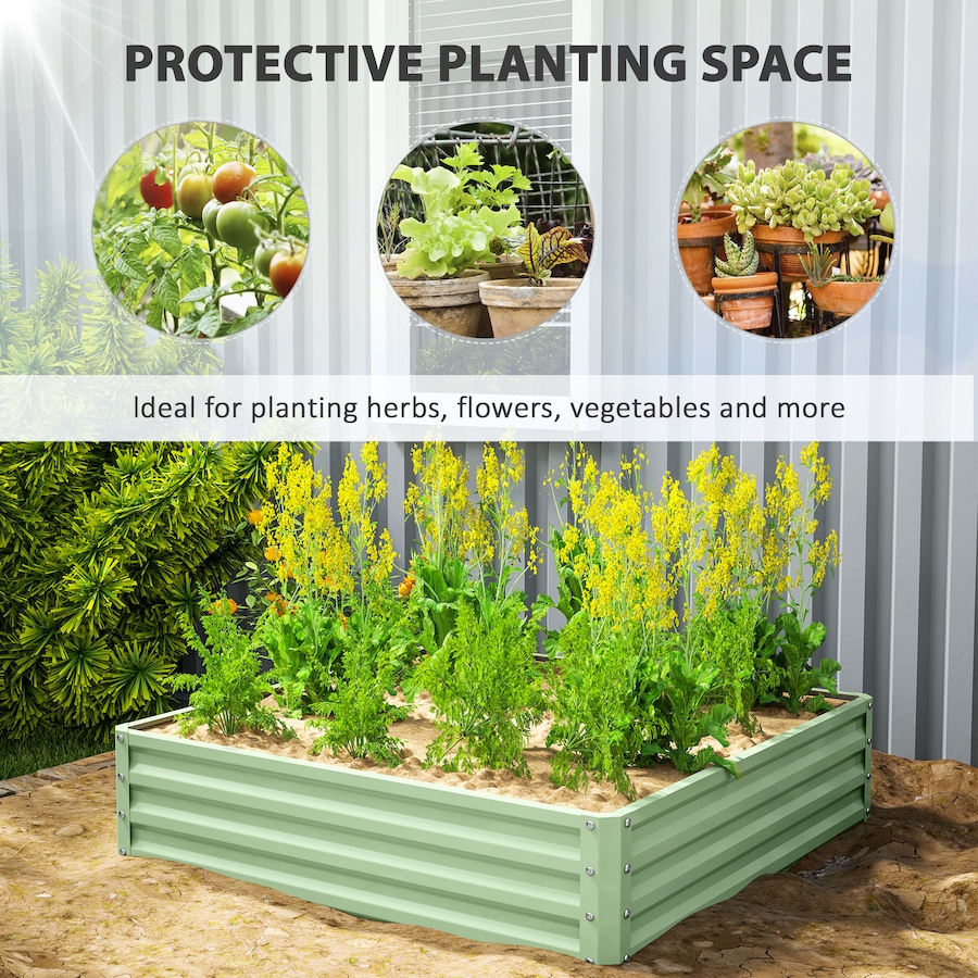 Image 904409_ALTMORE3.jpg, Product 904-409 / Price $61.99, Outsunny 4' x 4' x 1' Raised Garden Bed Galvanized Planter Box Light Green from Outsunny on TSC.ca's Home & Garden department