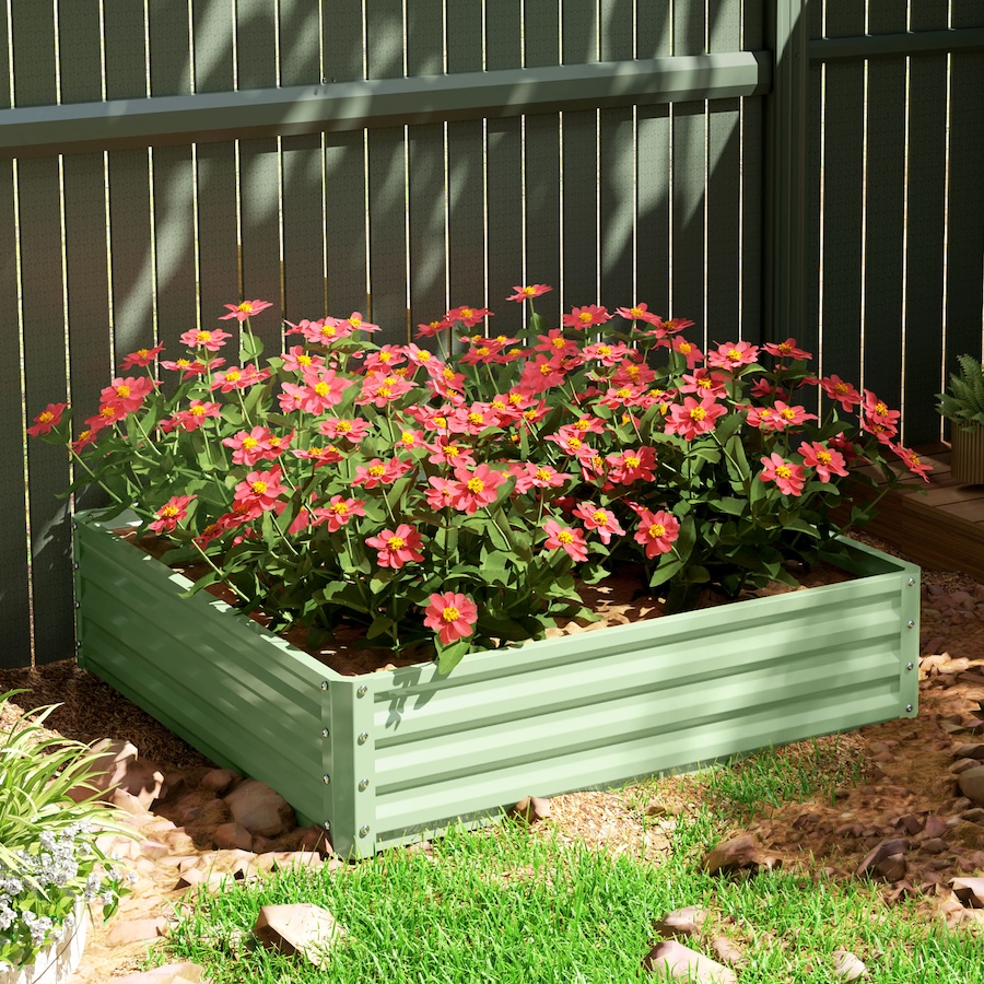 Image 904409_ALTMORE7.jpg, Product 904-409 / Price $61.99, Outsunny 4' x 4' x 1' Raised Garden Bed Galvanized Planter Box Light Green from Outsunny on TSC.ca's Home & Garden department