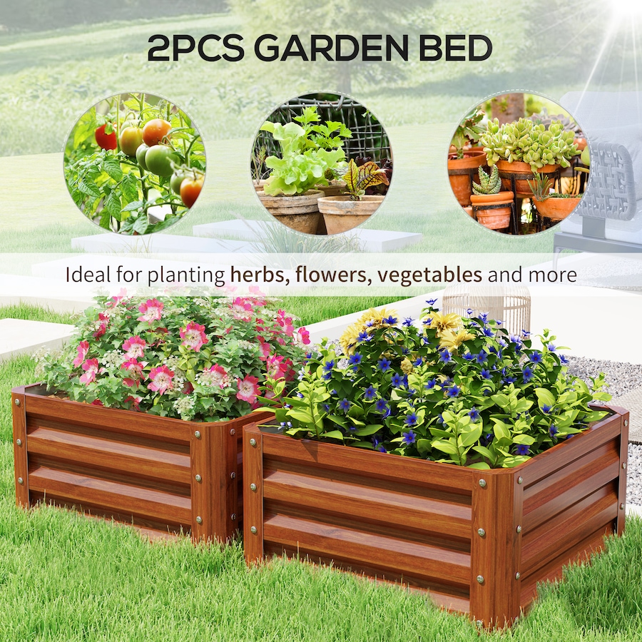 Image 904411_ALTMORE3.jpg, Product 904-411 / Price $72.99, Outsunny Raised Garden Beds Set of 2, Galvanized Planter Box, Dark Brown Wood Effect from Outsunny on TSC.ca's Home & Garden department