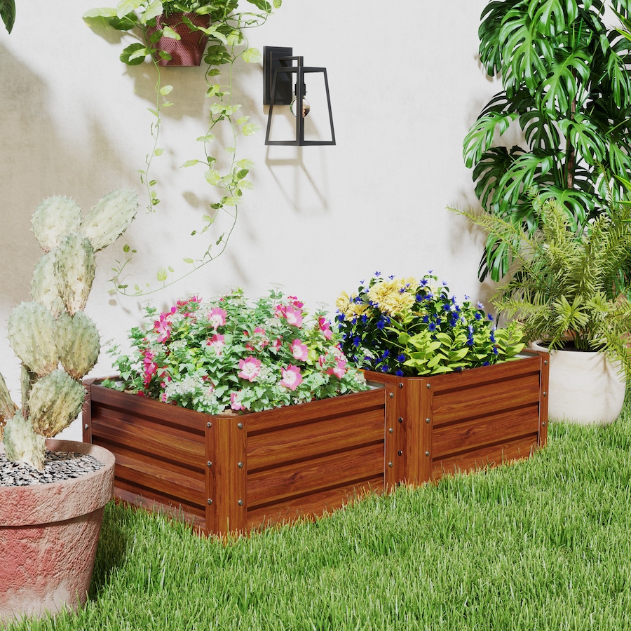 Image 904411_ALTMORE6.jpg, Product 904-411 / Price $72.99, Outsunny Raised Garden Beds Set of 2, Galvanized Planter Box, Dark Brown Wood Effect from Outsunny on TSC.ca's Home & Garden department