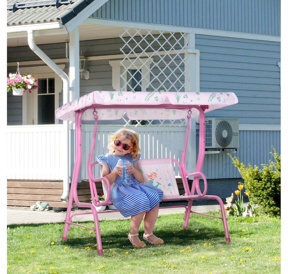 Image 904421_ALTMORE1.jpg, Product 904-421 / Price $94.99, Outsunny 2-Seat Kids Swing Chair Outdoor with Adjustable Canopy, Pink from Outsunny on TSC.ca's Home & Garden department